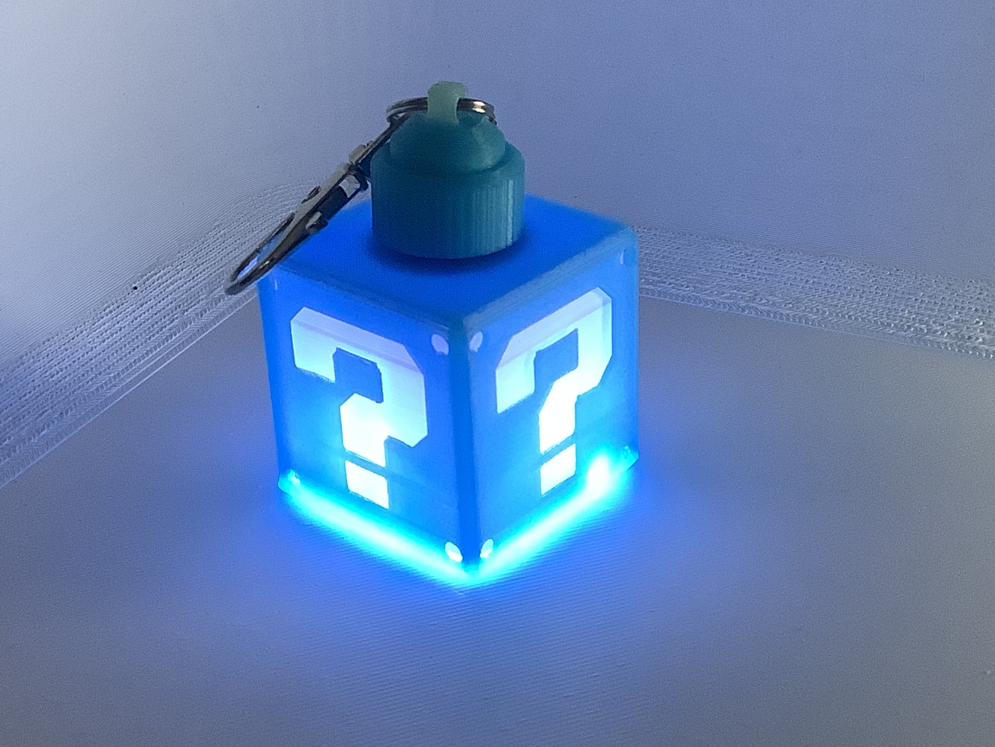 Blue Glow in the Dark Power Block Keyring